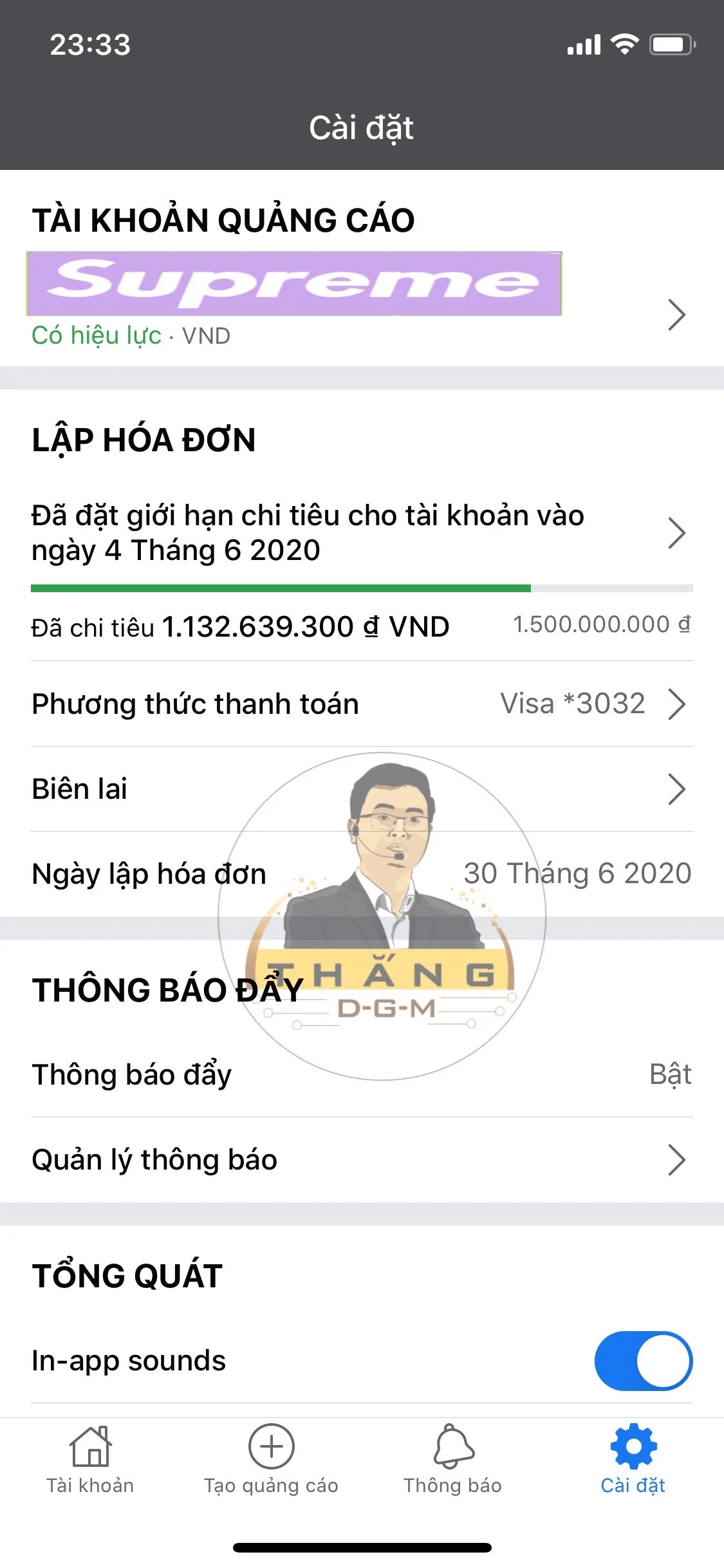 T&agrave;i khoản facebook ads đ&atilde; chi ti&ecirc;u hơn 1 tỷ